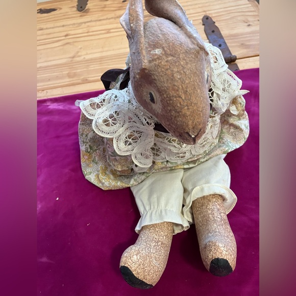 Hand Painted Judy Wachlin Stuffed Adorable Bunny Doll Folk Art 17” RARE - Picture 9 of 13